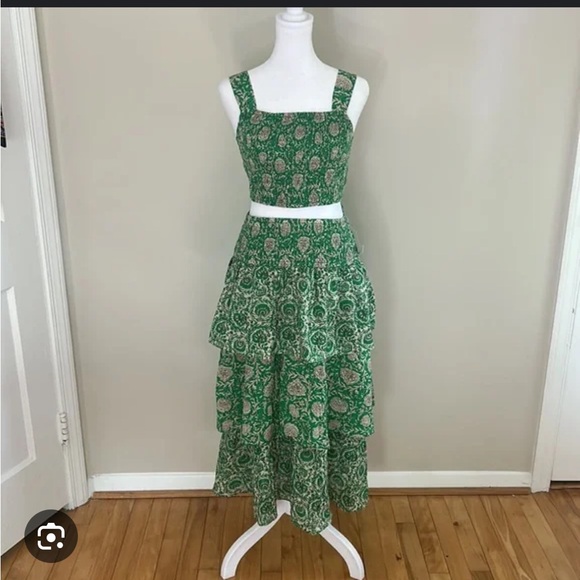 Revolve House of Harlow 1960 Green Floral Smocked Tiered Skirt Set Size XSmall - Picture 1 of 6